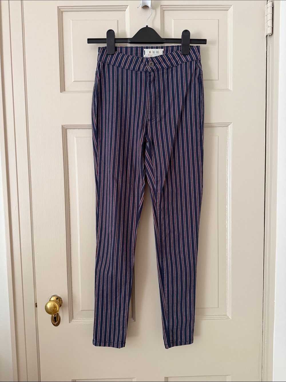 We The Free Navy Straight-Leg Pants with Red Pinstripes
